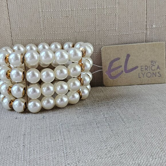 New Erica Lyons Pearl Bracelet Beaded Faux Pearl Four Strand NWT Stretch Wrap - Picture 7 of 16